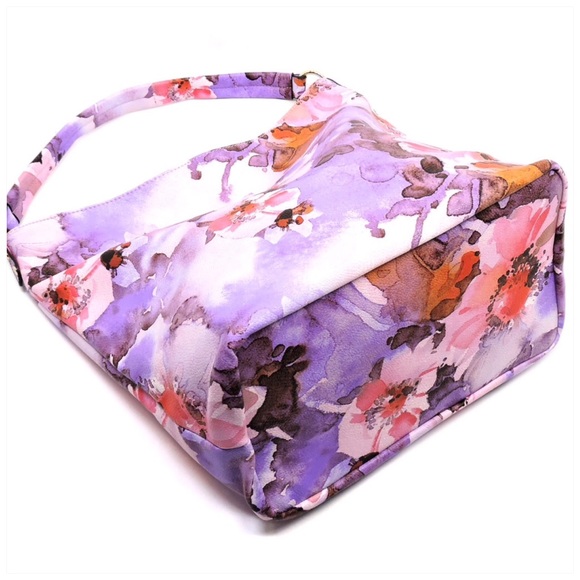 1LEFT Flower Printed Shoulder Bag Hobo Purple - Picture 6 of 7